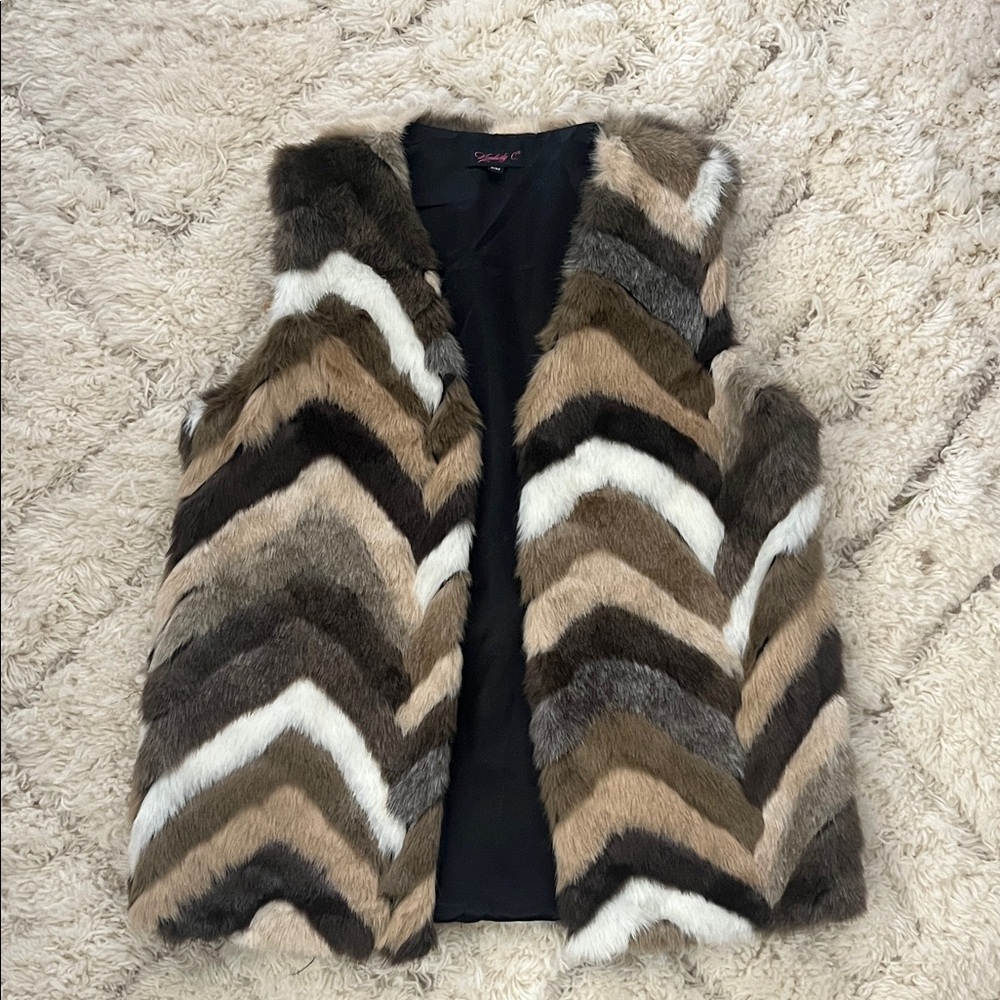 Chevron Faux Fur Vest